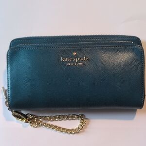 Kate Spade Teal Leather Chain Wristlet Wallet